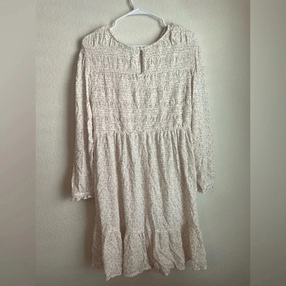 Sonoma maternity cream and tan long sleeve smocked baby doll dress size XL - Picture 3 of 7